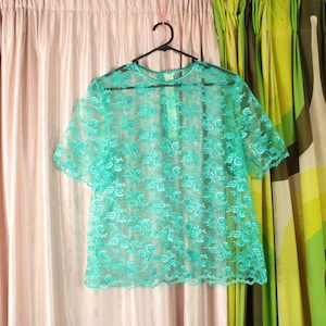 Jaren &#39;80 Teal groene kanten blouse