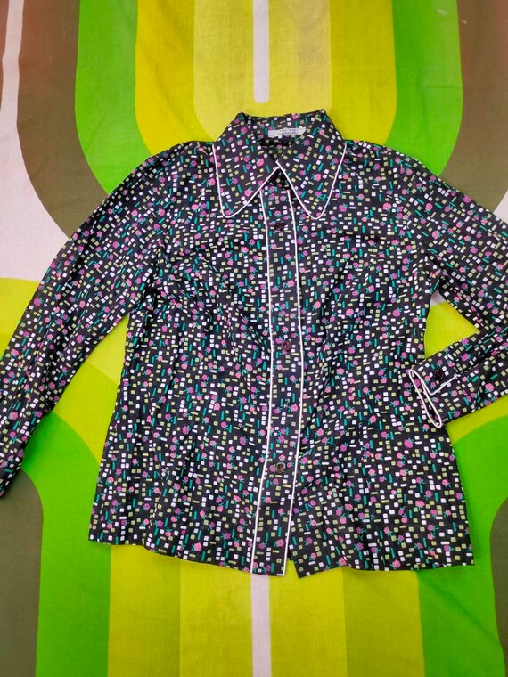 70s Rose Print Dagger Collar Western