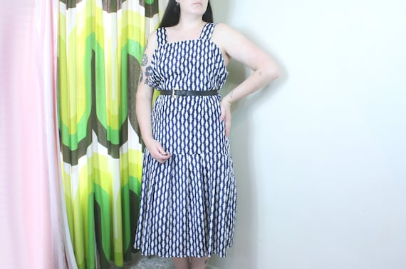 70's Pinafore Dress Silky Cloud Print 16  - image 2