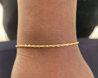 14k Gold Filled Rope Bracelet, Anklet, Necklace | Lobster Clasp | Water Resistant, suitable for daily wear