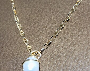 Double Pearl Puffed Link Necklace | Gold Plated | Femininity, Water Goddess, Elegance, Romance