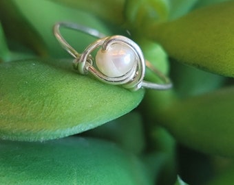 Freshwater Pearl Ring in Sterling Silver or 14k Gold Filled | Suitable for daily wear |  Feminine Energy, Flow, Water, Emotional Wellbeing