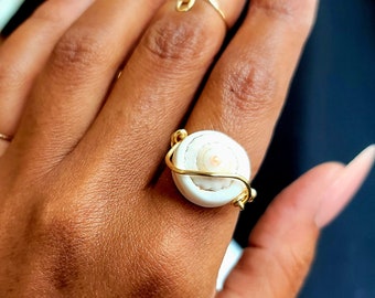 Natural Shell & Copper Statement Ring | Sacred Geometry, Fibonnaci Sequence, Prosperity, Overflow, Divine Feminine Energy