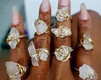 Large Clear Quartz Crystal Ring | Attraction, Manifestation, Protection | Size 8 - 12