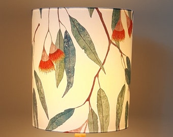 Eucalyptus Leaves / Flowers Lampshade, White, Green & Pale Turquoise, Red Drum Lampshade, Botanical Large Lamp Shade, Hand Made Australia