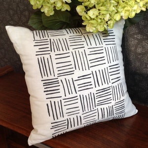 Black Screen Printed Lines/Stripes on White Linen Cushion / Pillow Cover, Australian Made