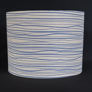 Lamp Shade -  Blue Abstract Lines on Taupe/Natural Linen/Cotton,  Contemporary / Striped Lamp Shade, Handmade in Australia