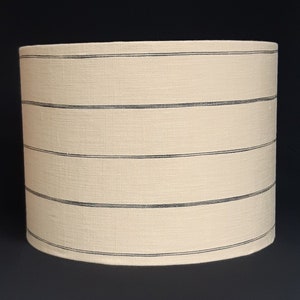 Sandy/Biscuit & Black Striped/Stripes Cotton Ticking Style, Farmhouse Heavy Cotton, Drum Lampshade, Australian Made