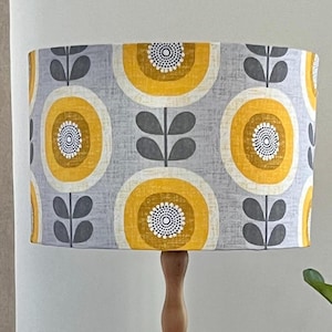 Yellow, Greys, Mustard White Lampshade| Mid Century Large Lampshade | Floral Retro Lamp Shade | US Designer Fabric | Hand Made in Australia