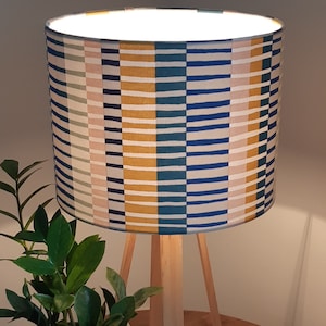 Lampshade - Multi-Colored Abstract Stripes / Lines,  Designer (UK) Fabric Drum Lampshade, Small Lamp Shade, Hand Made Australia