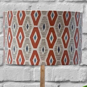 Multi-Coloured Geometric Lampshade | Tan/Red Drum Lampshade | Burnt Orange Abstract Shade | Rust & Cream Lamp Shade | Handmade in Australia