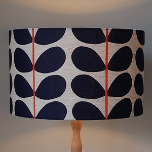 Navy Blue & Orange Lampshade| Natural Linen or Creamy White Cotton | Screen-Printed Blue Leaves Lampshade | Handmade in Australia