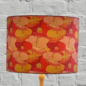 Abstract Red, Pink, Mustard Drum Lamp Shade | Multi-Coloured/Colored Floral Lampshade | Poppy, Wildflowers Lampshade | Hand Made Australia Bild 1