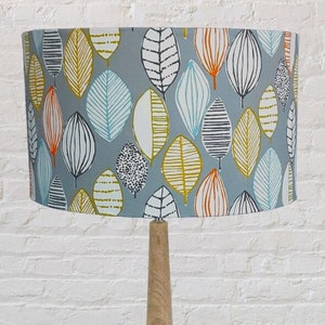 Grey & Multi Coloured Leaf Contemporary Lampshade | Drum Lamp Shade | Fabric Designed in UK | Lampshade Handmade in Australia