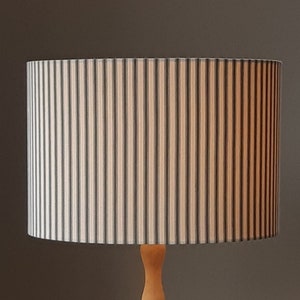 Olive Green Striped/Stripes Cotton Ticking Drum Lampshade, Australian Made