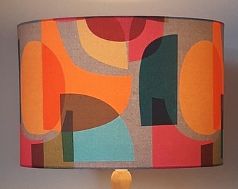 Multi-Coloured/Colored Lampshade, Abstract Pink, Grey, Yellow Drum Lamp Shade, Floor/Table Large Lampshade, Hand Made Australia