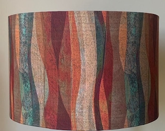 Taupe, Orange, Rust, Blues, Deep Red, Creams Lampshade| Mid Century Large Lampshade | Abstract Lines Retro Lamp Shade | Hand Made Australia