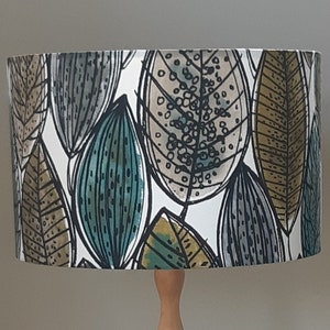 Abstract Leaves / Leaf Lampshade, White, Greens, Grey & Turquoise, Drum Lamp Shade, Botanical Large Lamp Shade, Hand Made Australia