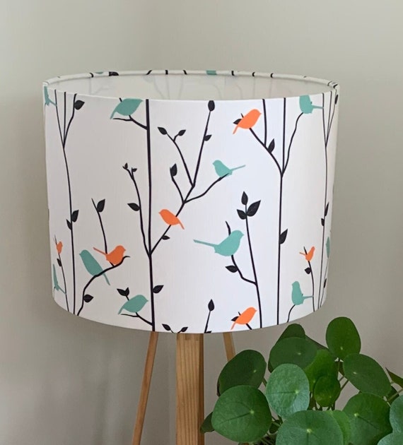 Spring Bird Orange White and Green blue Lampshade White Drum
