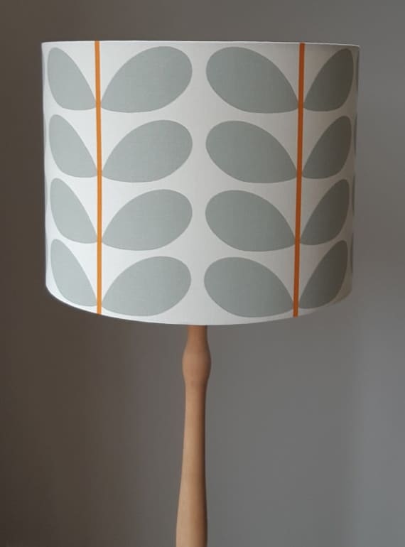 Orla Kiely Leaf Grey Orange Drum Lampshade Botanical Large Ireland Orla Kiely Leaf Grey Orange Drum, Large Beige Linen Lamp Shades Uk