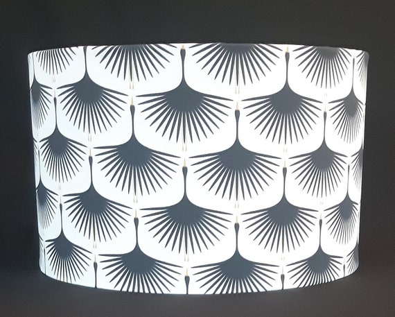 Art Deco Swans Lampshade Charcoal black Cream Fabric Lamp Shade