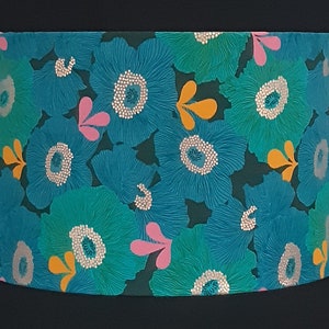 Turquoise & Green Lampshade | Designer Fabric | Japanese Linen Fabric Drum Shade | Vibrant Lamp Shade | Hand Made