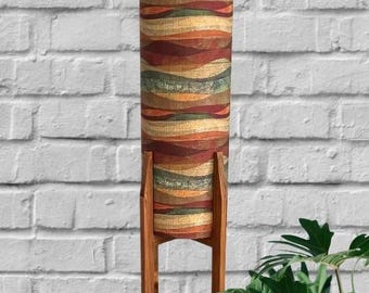 Mid Century Rocket Lamp | Solid Blackwood Base | Waves of Ochre, Turquoise, Natural Shades | Retro, Tall Floor Lamp | Handmade in Australia