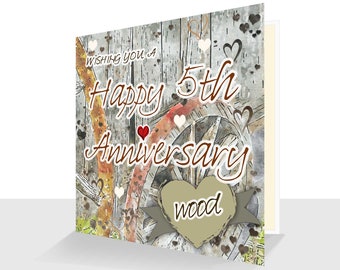 5th Anniversary Card Wood Anniversary Card UK Fifth Anniversary Personalised Option 5th Anniversary card for him 5th Anniversary card her