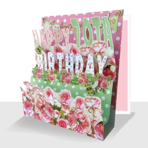 Pink Roses 70th Birthday Pop Up Card: Handmade 3D Luxury Design Seventy Birthday Girl