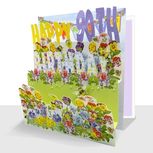 Pop Up 90th Birthday Card - Personalised Option-Pansies Happy Birthday Card-Luxury 3D Card-Handmade-Floral Card-Birthday Girl-