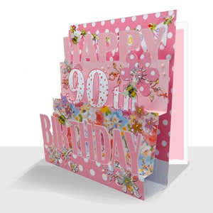 Pop Up 90th Birthday Card - Personalised Option-Floral Happy Birthday Card-Luxury 3D Card-Handmade-Ninety-Birthday Girl-Ninetieth Card