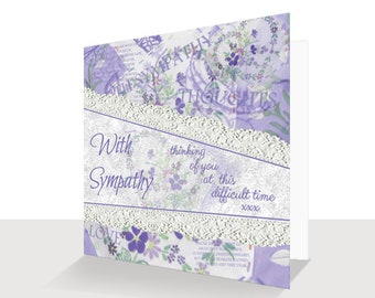 With Sympathy Card - Purple Floral Condolence Card - Thinking of You-Sorry for your loss-Personalised Option