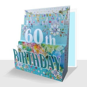 Pop Up 60th Birthday Card : Handmade 3D Sixtieth Card  - Inner Personalised Option