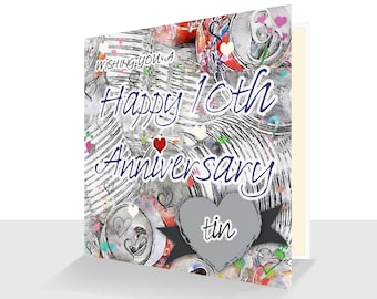 10th Anniversary Card: Tin Wedding, 10 Years Married  Hand Finished