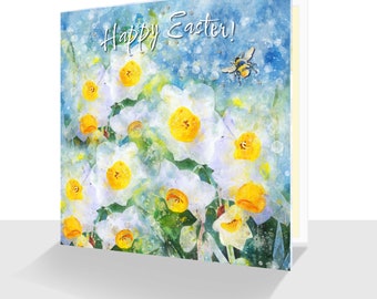 Happy Easter Card Narcissus-Personalisation Option-Luxury Happy Easter Card-Spring Flowers Watercolour Handmade- Unique Springtime April