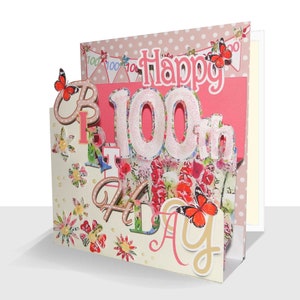 Happy 100th Birthday Card Pop Up 3D Pink Floral Design