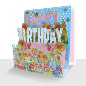 Pop Up Birthday Card - Personalised Option-Summer Flowers-Sunflowers Happy Birthday Card-Luxury 3D Card-Handmade-Summer Card-Birthday Girl