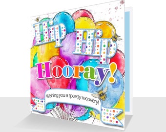 Hip Replacement Get Well Soon Card – Hip Hip Hooray – Hip Operation – Luxury finish with Bee