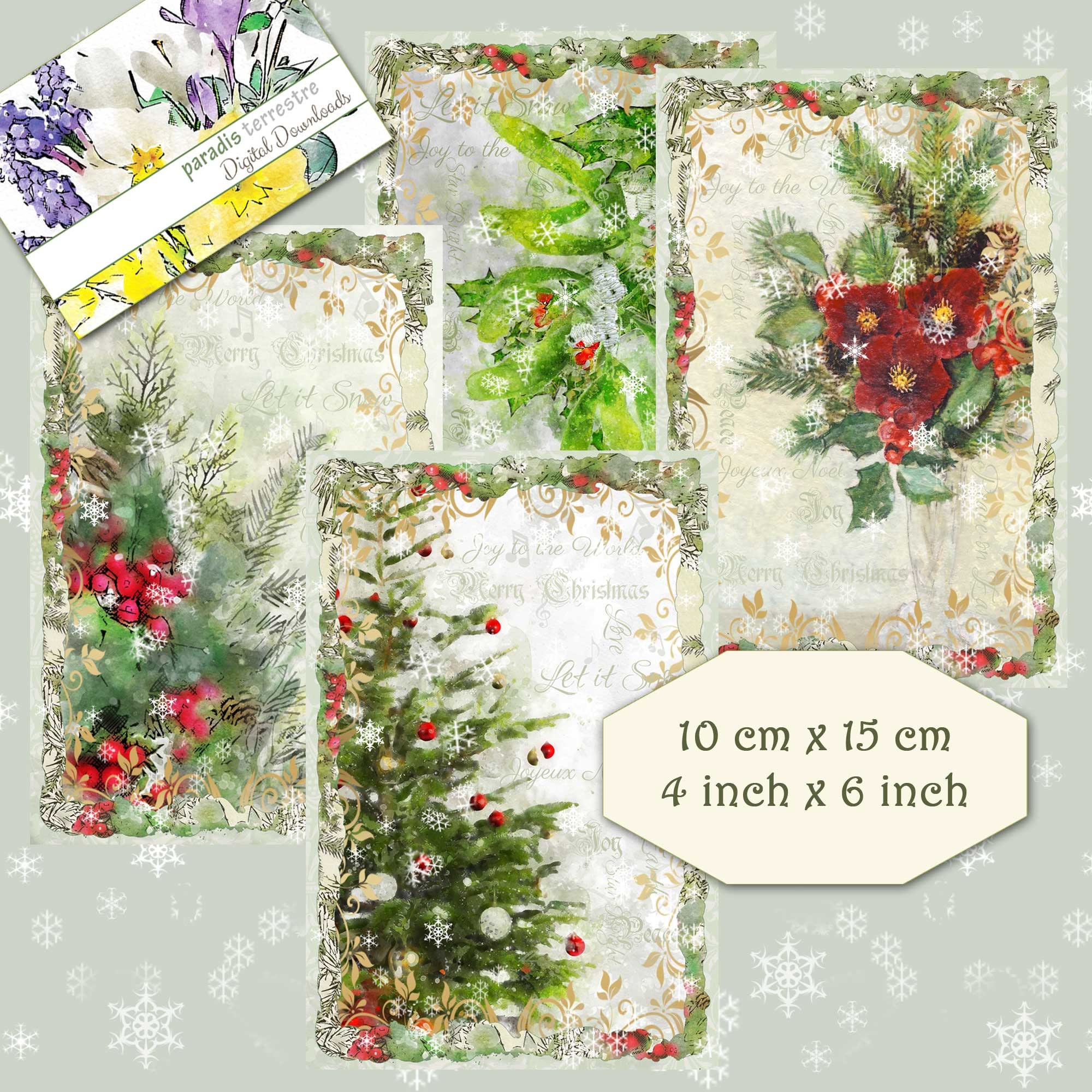 Printable Traditional Christmas Card Toppers Digital Clipart Etsy UK