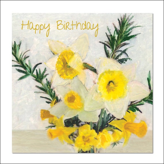 Happy Birthday Card Daffodils and Rosemary Spring Birthday | Etsy