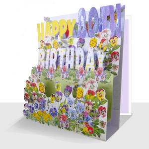 Pansies 80th Birthday Pop Up Card: Handmade Floral 3D Card