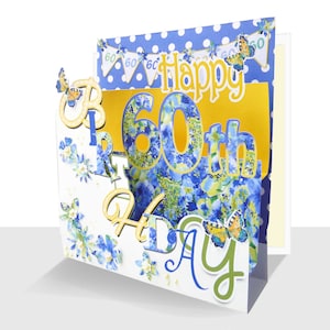 3D 60th Birthday Pop Up Card: Floral Butterfly Design Personalised Option