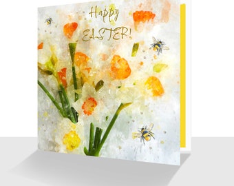 Daffodils Easter Card-Personalisation Option-Luxury Happy Easter Card-Spring Flowers Watercolour Handmade- Unique Springtime April
