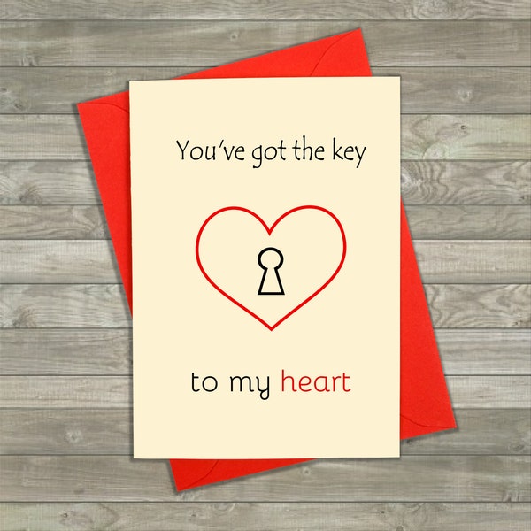 You've Got The Key To My Heart, Love Cards, Boyfriend Card, Girlfriend Card, Hand Made Cards, Anniversary Card, Romantic Cards, Heart Card