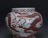 Chinese Antique Old Yuan Dynasty 元代 Underglaze Red Porcelain Porcelain Hand painting Dragon Pot