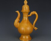 Beautiful Old Chinese Antique Ming Dynasty 大明弘治 Yellow Glazed Porcelain Dragon Teapot
