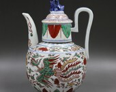 Beautiful Old Chinese Antique Ming Dynasty 大明宣德 Five Colours Porcelain Phoenix Teapot