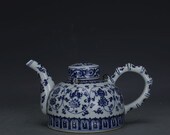 Big Nice Chinese Antique Old Ming Dynasty Xuan De 明代宣德 Blue White Porcelain Flowers Plants Teapot