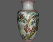 Rare Unique Chinese Antique Da Qing QianLong Dynasty Famille-Rose Porcelain Wax Gourd Vase With Horse
