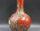 Beautiful Chinese Antique Qing Dynasty Qian Long 清代乾隆 Colored enamel Porcelain carving Phoenix Globular Shape Vase